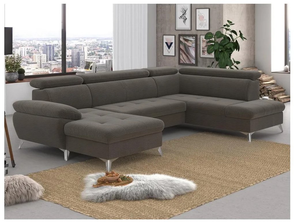 CATANIA jobb oldali, barna, kihúzható sarokkanapé tárolóval U alakban