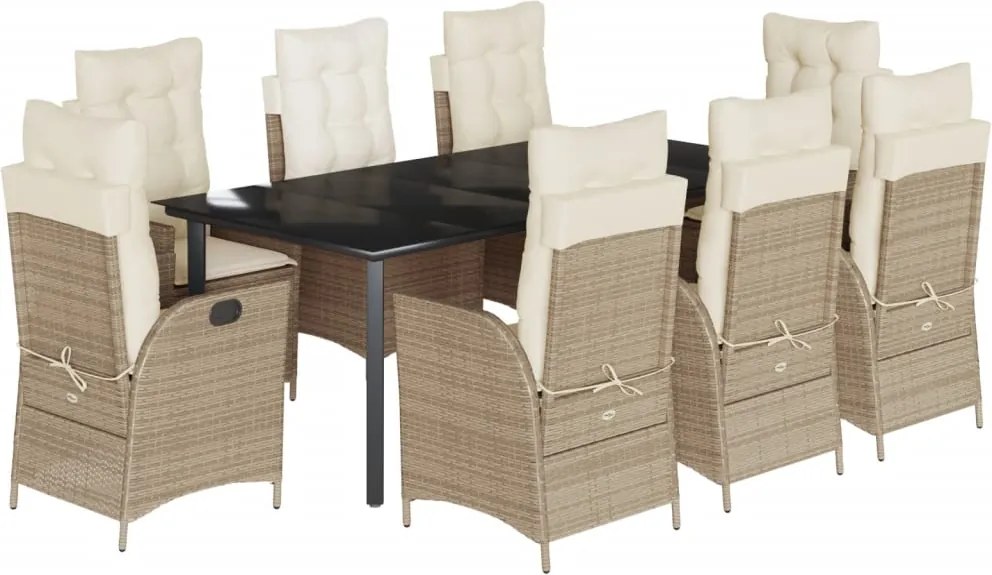 vidaXL 9 részes bézs polyrattan kerti étkezőgarnitúra párnákkal