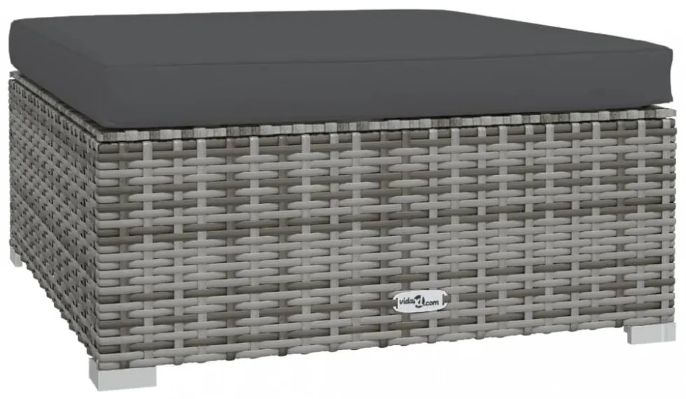 szürke polyrattan kerti lábtartó párnával 70 x 70 x 30 cm