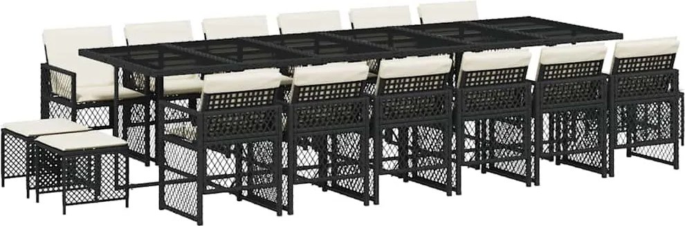 vidaXL 17 részes fekete polyrattan kerti étkezőgarnitúra párnákkal