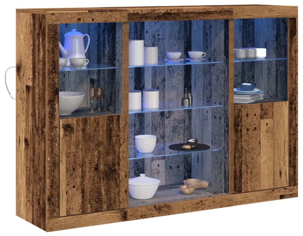 Büféasztal LED világítással Régi fa 142.5x37x100 cm Mérnöki fa