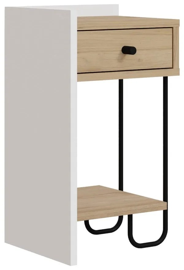 Fehér-natúr színű éjjeliszekrény tölgyfa dekorral Mercure – Marckeric