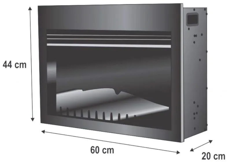 Home elektromos kandalló, beágyazott, 2000W, 2 fokozatú, LED, távirányító, 60x44x20 cm