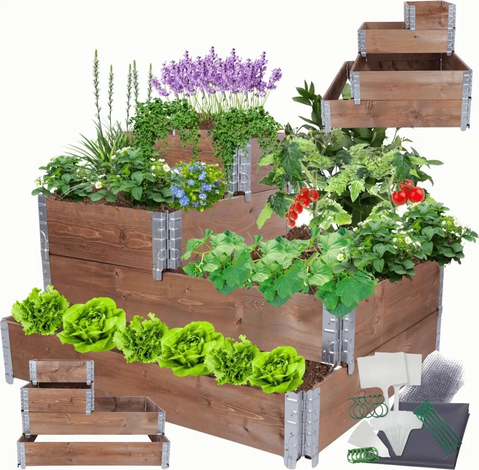 Magasított lépcsőzetes ágyás állítható láda nagy impregnáló 60x120x100