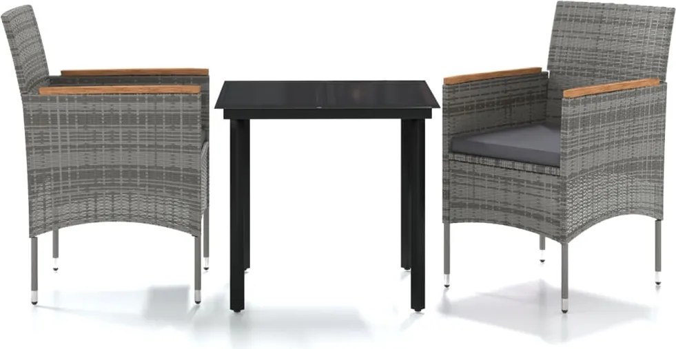 vidaXL 3 részes szürke-fekete kültéri étkezőgarnitúra párnákkal