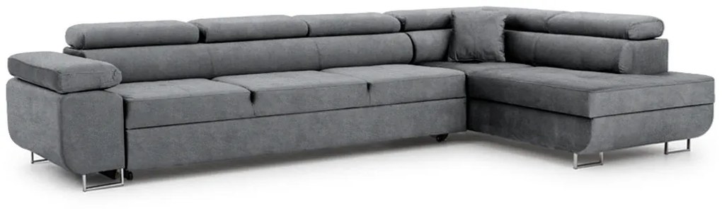 Annabelle Maxi modern sarokkanapé, jobb oldali - grafitszürke könnyen tisztítható velúr Zetta 304 / króm lábak