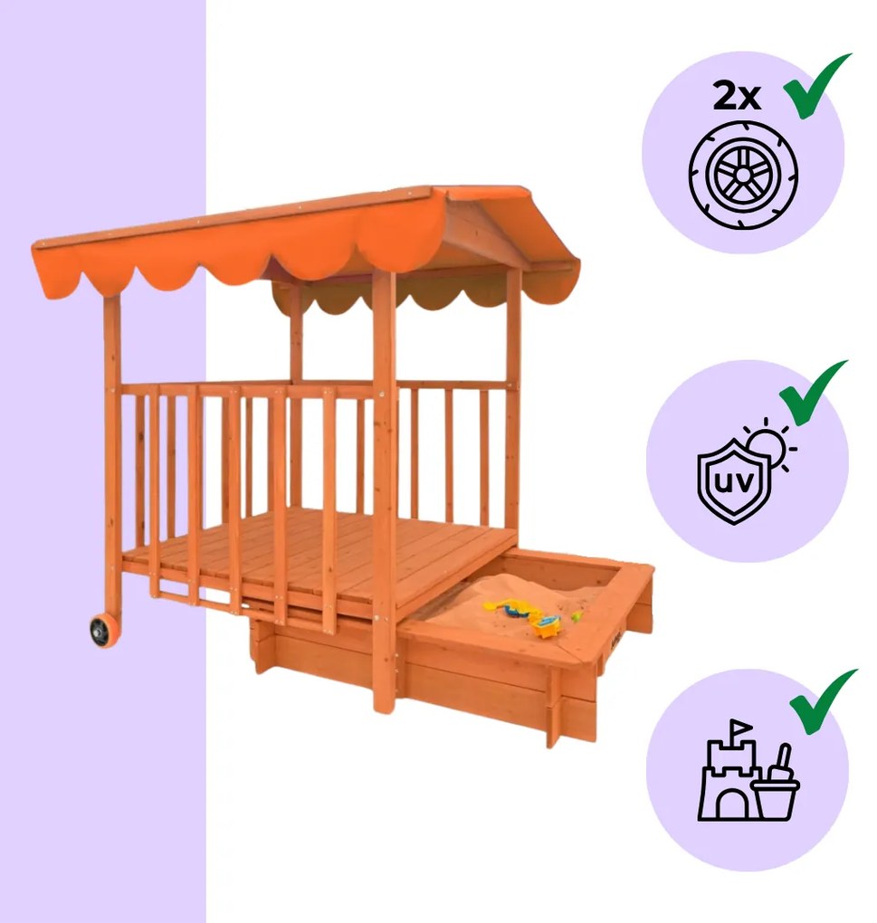 HAPPY verandás homokozó, 130x130x143cm, barna/narancs Jurhan