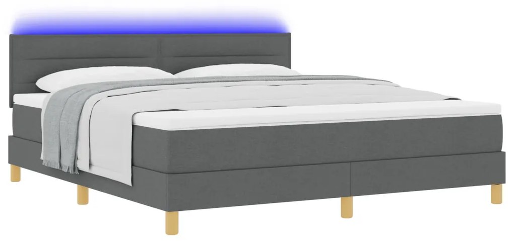 Boxspring ágy matraccal és LED világítással, sötétszürke, 180x200 cm, Szövet