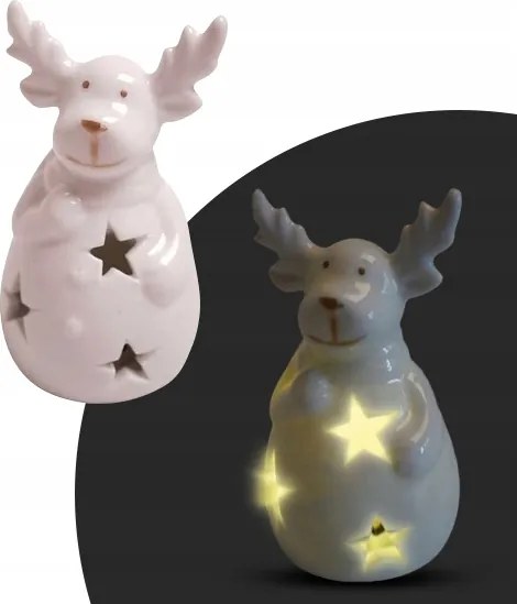 LED-es kerámia rénszarvas figura dekoráció fehér karácsonyi dekoráció 10cm