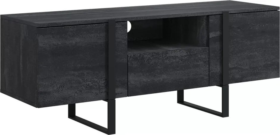 Verica 150 cm-es TV-szekrény nyitott polccal - szénfekete / fekete lábak
