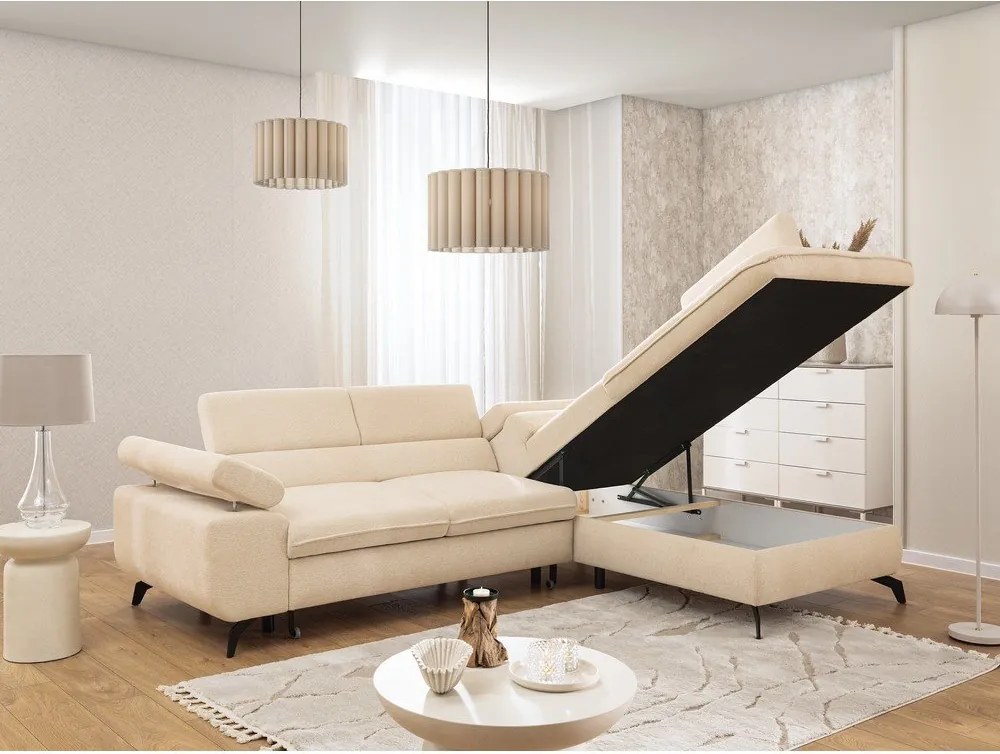 Krémszínű zsenília sarokkanapé (jobb oldali-L alakú) Marbeya – Ropez