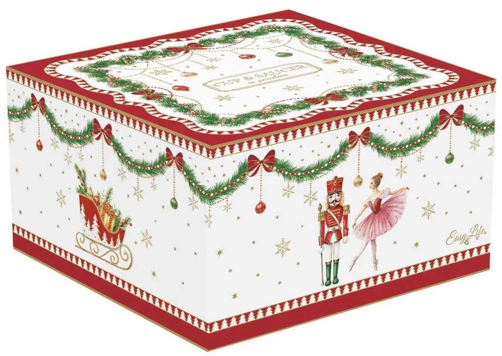 Karácsonyi porcelán teás csésze aljjal díszdobozban Magie de Noel