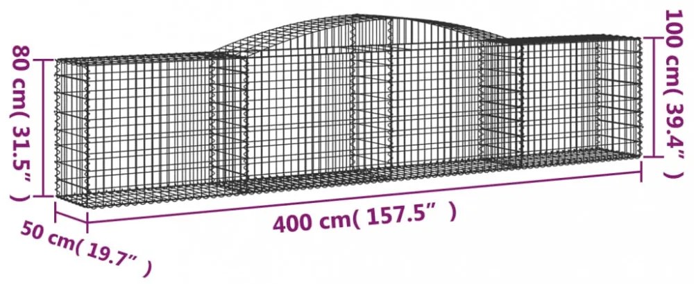 vidaXL 9 db íves horganyzott vas gabion kosár 400x50x80/100 cm