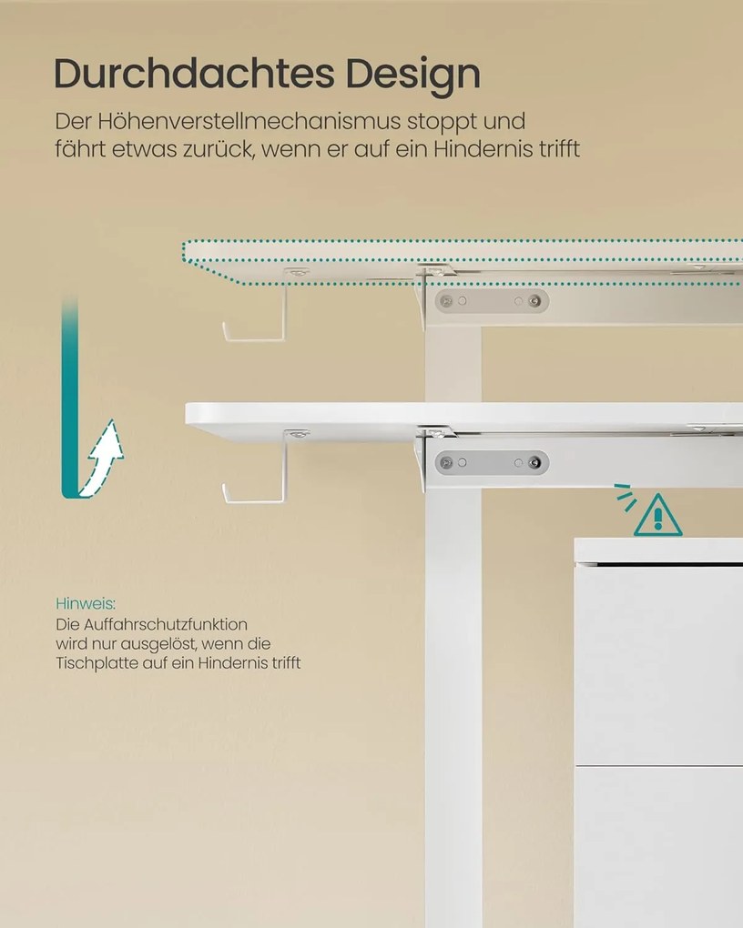 Elektromosan állítható magasságú íróasztal, 60 × 140 cm, felhő fehér színben