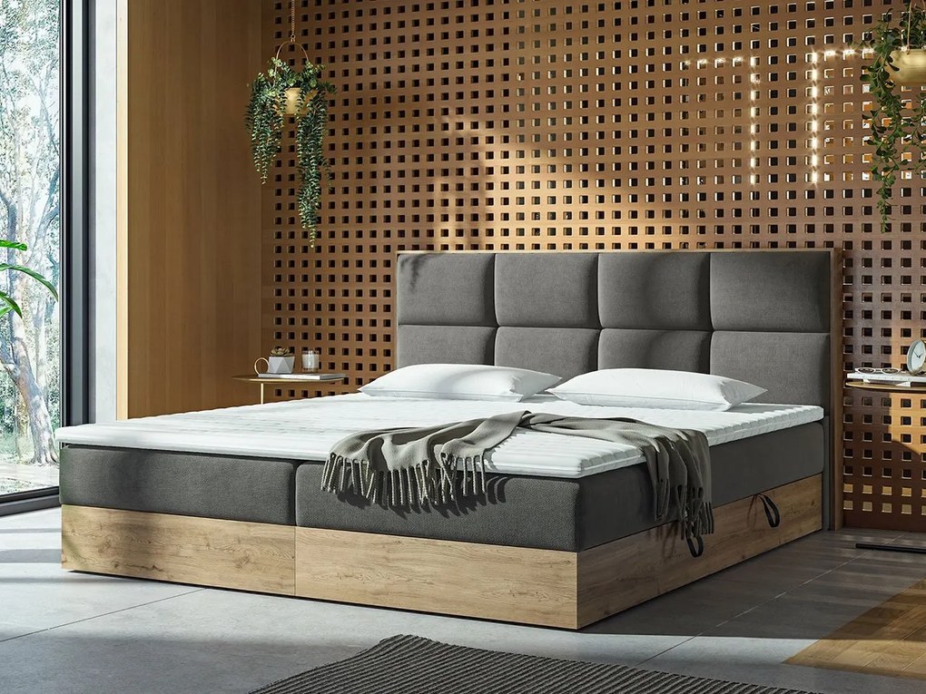 Franciaágy Boxspring 180 cm Bolondra (arany kézműves tölgy + soro 97). 1051071