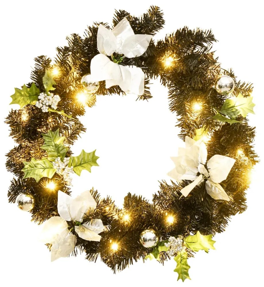fekete PVC karácsonyi koszorú LED-ekkel 60 cm