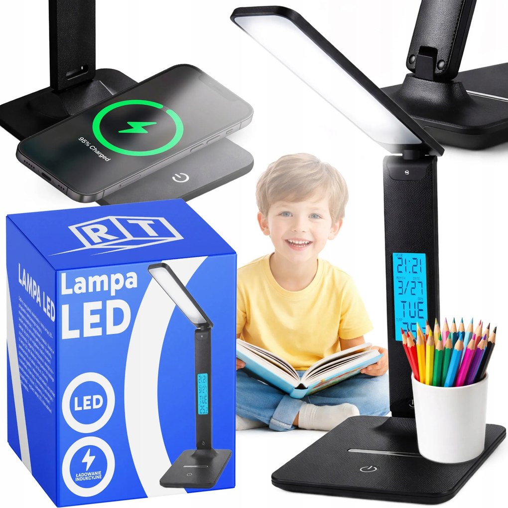 Led Asztali Lámpa Állítható Iskolai Íróasztal LCD Kijelző Usb Ébresztőóra