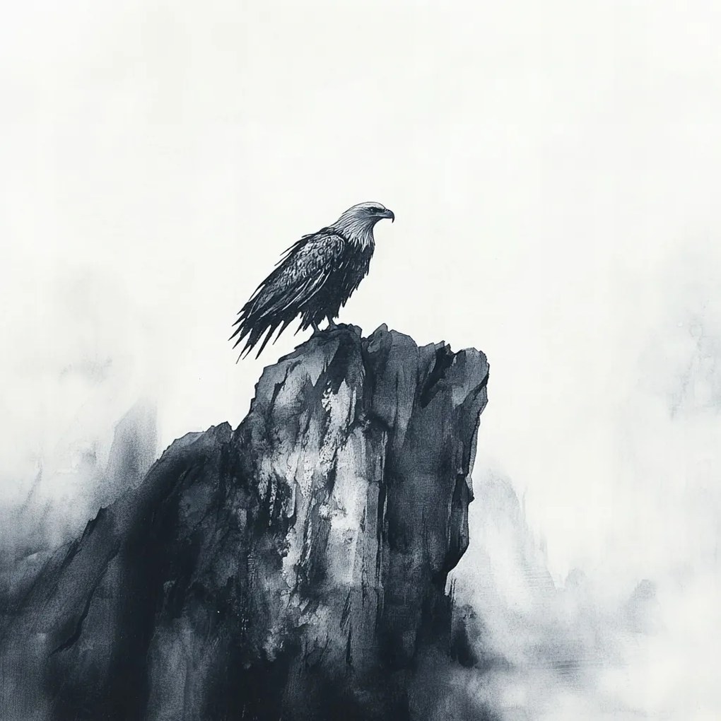 Vászonkép Canvas Madár Sas Hegyek Szikla Természet B&amp;w 80x80