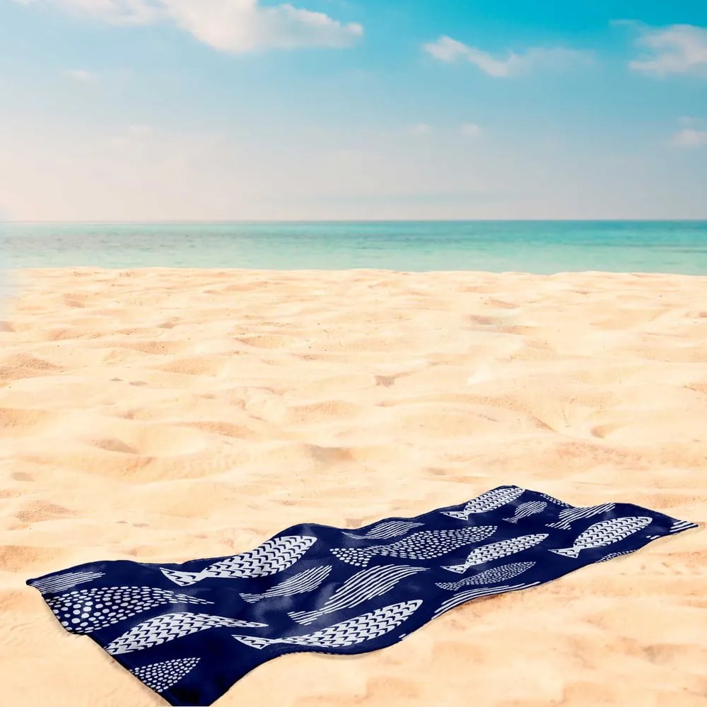 Sötétkék strandtörölköző 90x180 cm Fish – DecoKing