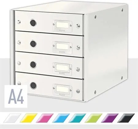 Irattároló, laminált karton, 4 fiókos, LEITZ Click&Store, fehér (E60490001)