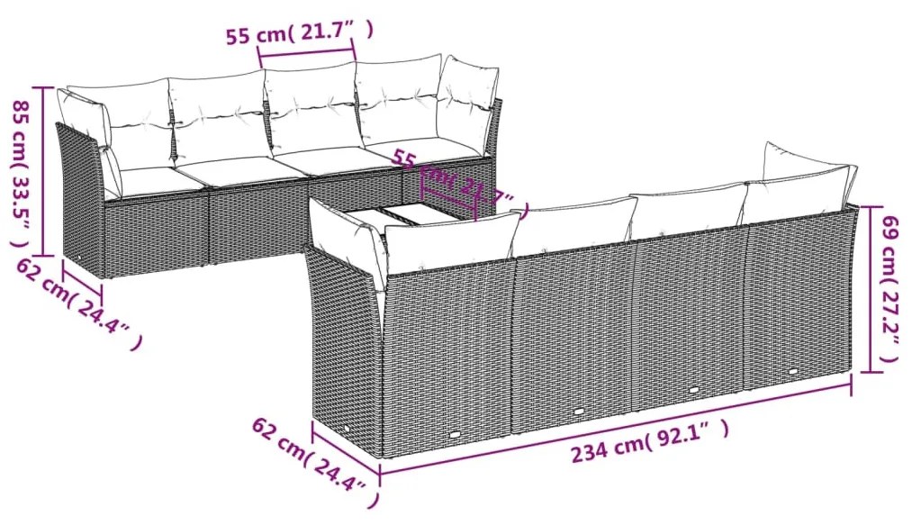 9-részes bézs polyrattan kerti ülőgarnitúra párnákkal