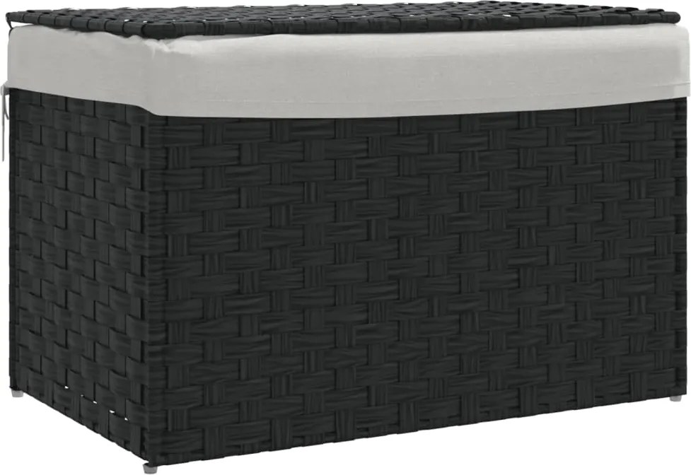 vidaXL fekete polyrattan szennyeskosár fedéllel 55,5 x 35 x 34 cm