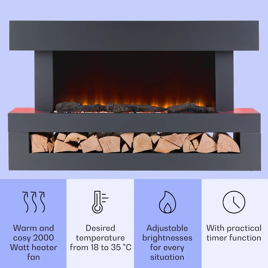 Klarstein Studio Light & Fire 3 Smart, kandalló, 1000/2000 W, MDF, WiFi Control