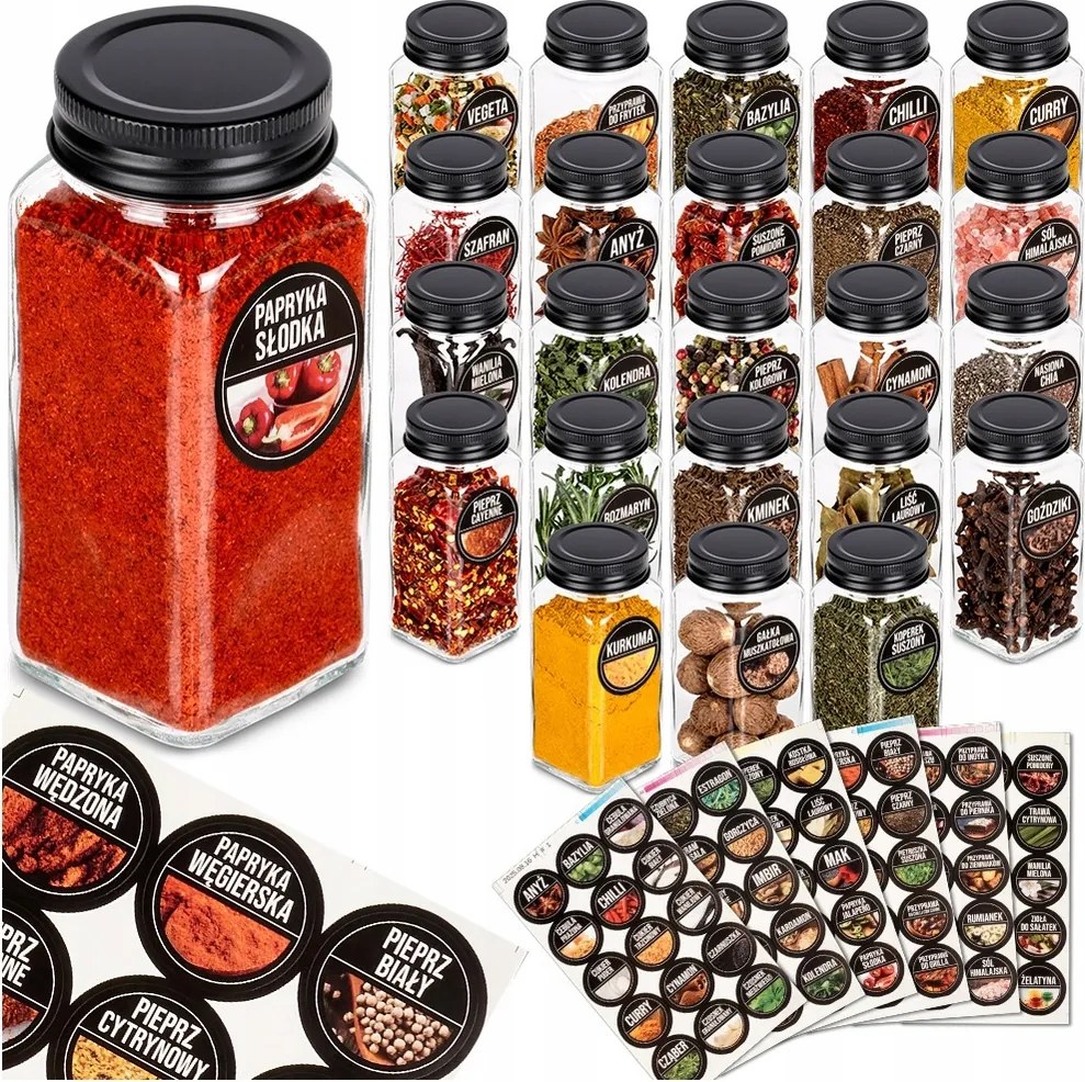 24x Konyhai Fűszertartók Üveg Befőttesüvegek címkék