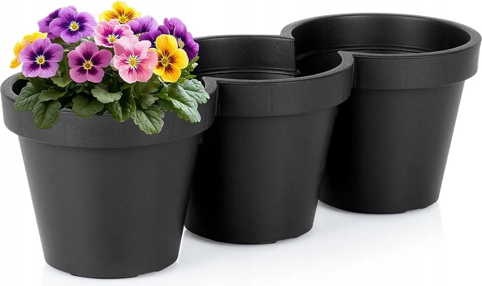 Hármas kerti virágtartó műanyag fekete növények virágok gyógynövények