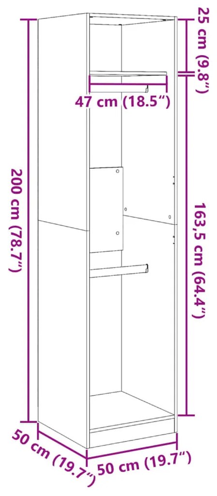 betonszürke szerelt fa ruhásszekrény 50 x 50 x 200 cm