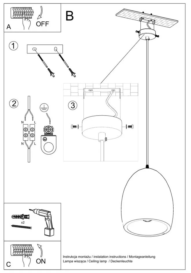 Fehér függőlámpa kerámia búrával ø 30 cm Fonsie – Sollux