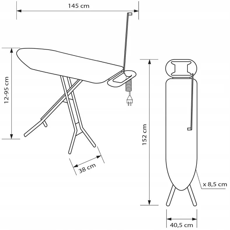 Erga Model 205, vasalódeszka 145x38x95 cm, tarka-ezüst, ERG-SEP-10DESPRREK205