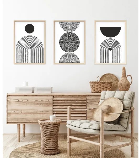 KÉSZLET 3x Kép képkeretben 50x70 cm fekete/fehér