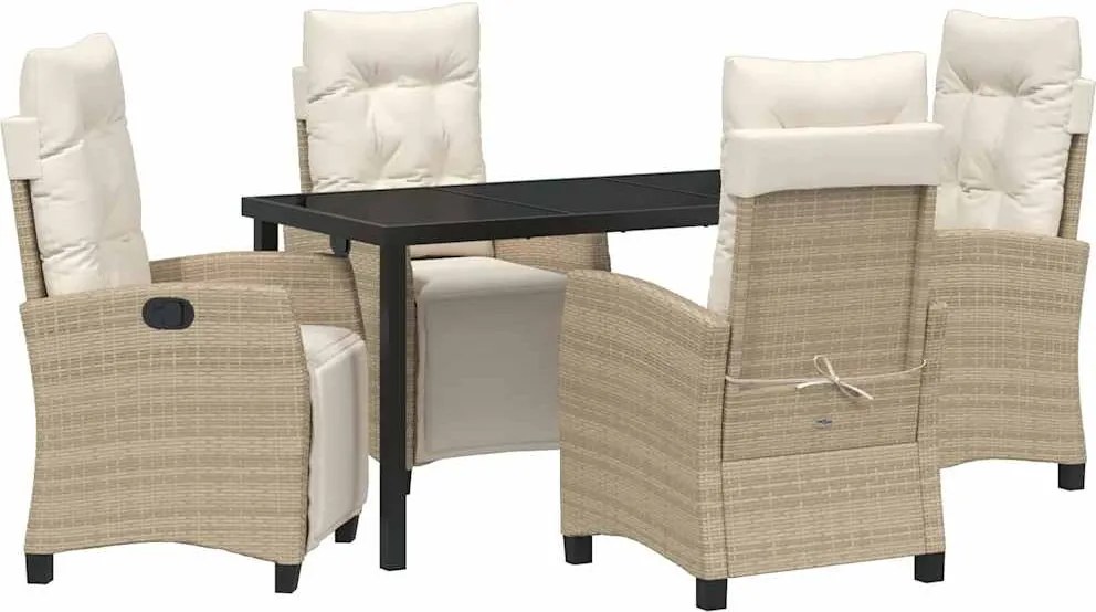 vidaXL Kert étkező szett párnával 5 pcs Bézs polirattan
