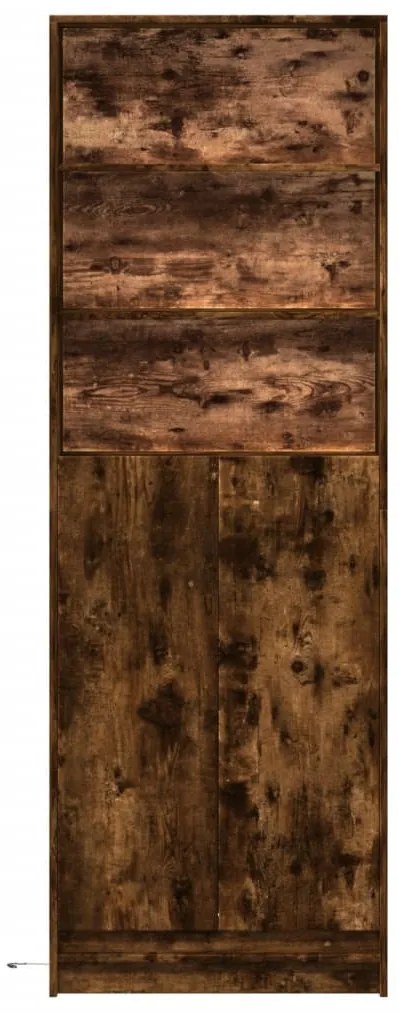 füstös tölgy szerelt fa magasszekrény LED-ekkel 69x32,5x200 cm