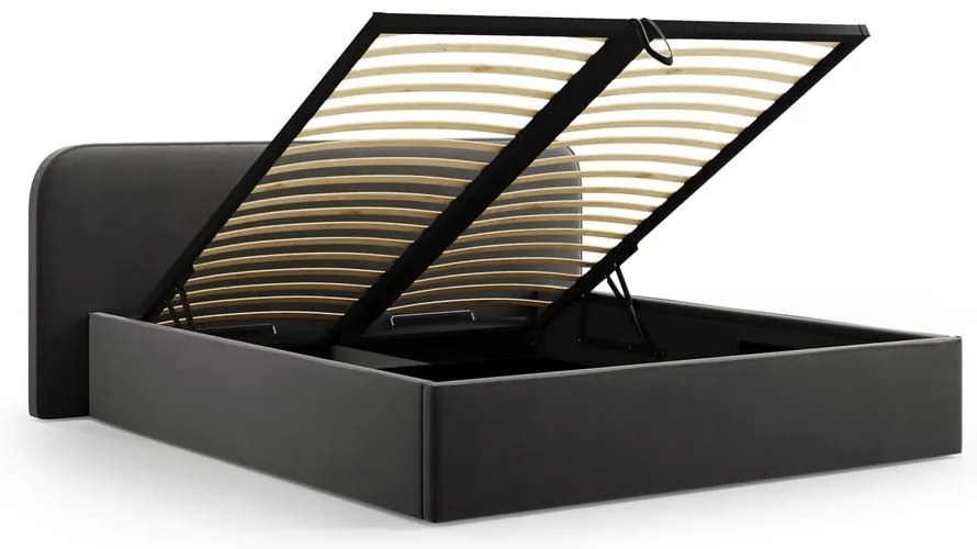 Fekete kárpitozott ágyneműtartós franciaágy ágyráccsal 180x200 cm Elizabeth – Micadoni