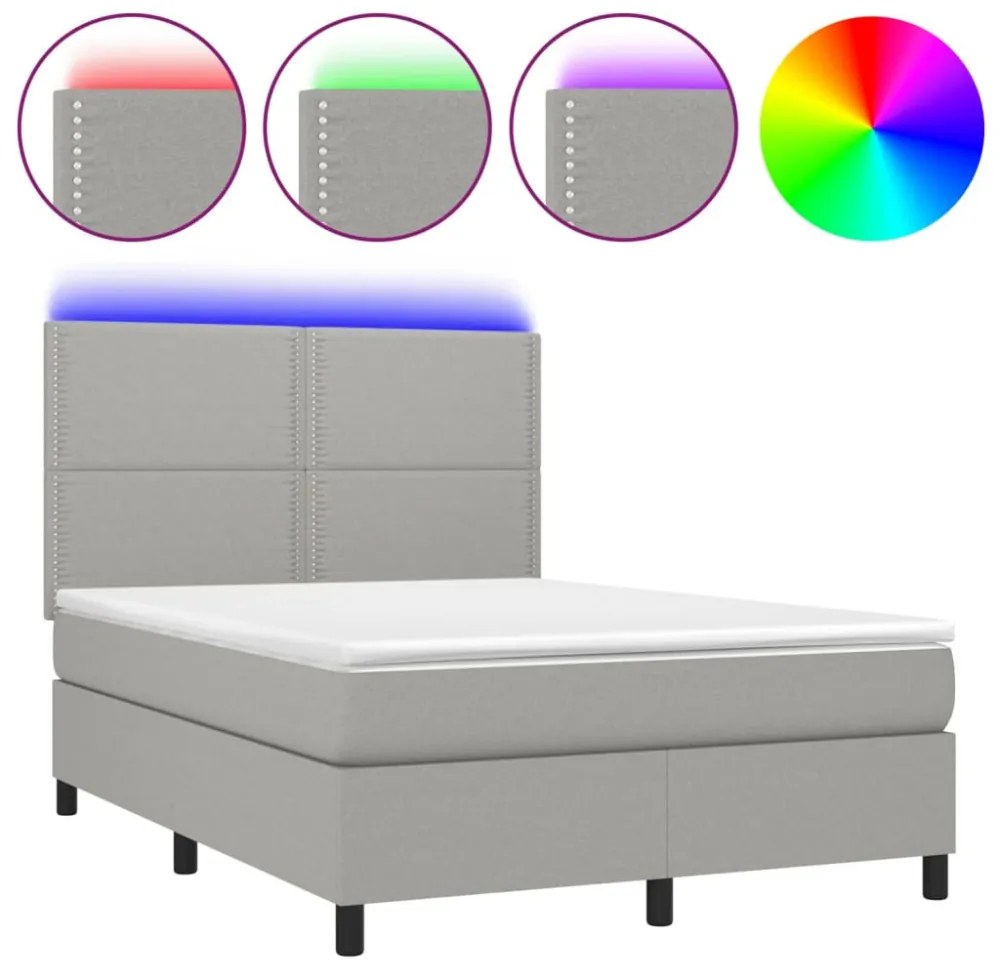 sötétszürke szövet rugós és LED-es ágy matraccal 140x190 cm