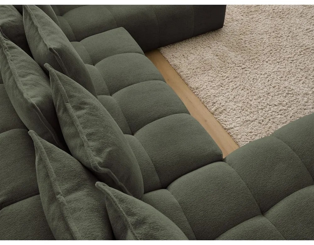 Zöld zsenília kinyitható-tárolóhelyes sarokkanapé (jobb oldali-U alakú) Everest – Bobochic Paris