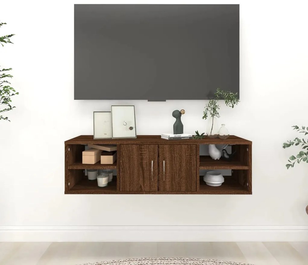 barna tölgyszínű szerelt fa fali polc 104 x 30 x 29 cm