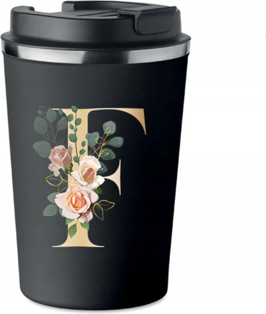 Prémium termo bögre fekete F betűvel, monogrammal Franek KT_136_cz