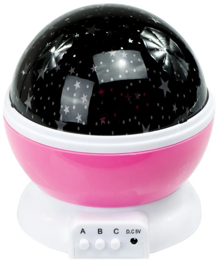Forgó csillagfényes éjjeli lampa, USB vagy elemmel működő, pink