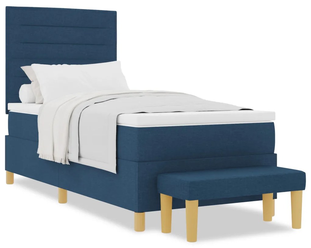 Box Spring Ágy Matraccal és Pad Kék 100x200 cm Szövet