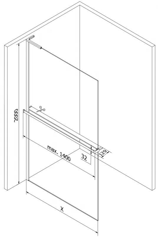 Mexen Kioto+ L, Walk-In zuhany paraván polccal és akasztóval 55 x 200 cm, 8 mm átlátszó üveg, króm profil, 800-055-123-01-00