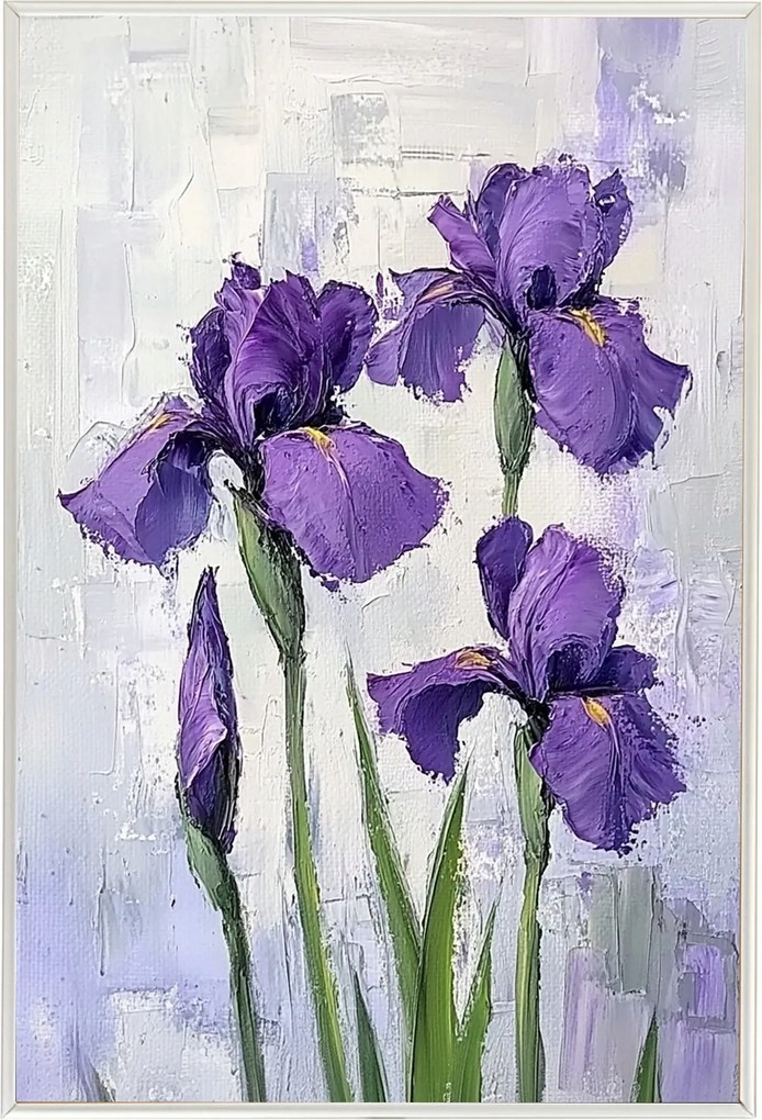 Poszter Keret Alumínium Olaj Impasto Természet Kert Lila Íriszek 40x60
