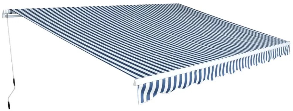 kézi működtetésű összecsukható napellenző, kék-fehér, 450 cm
