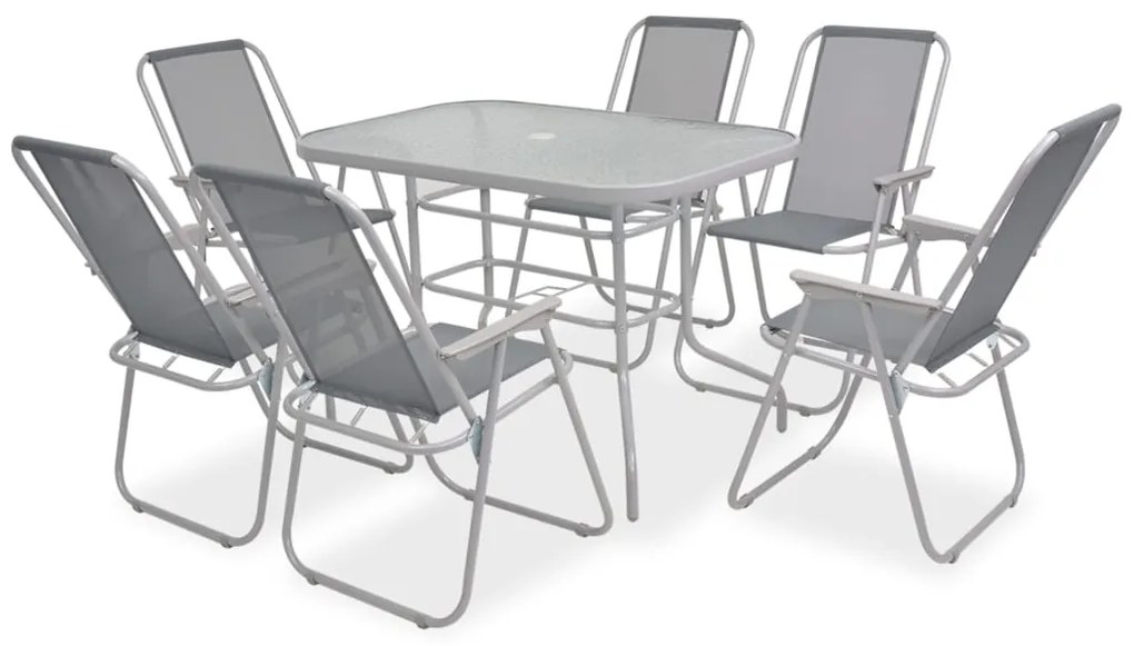 vidaXL 8-részes szürke kültéri acél és textilén étkezőgarnitúra