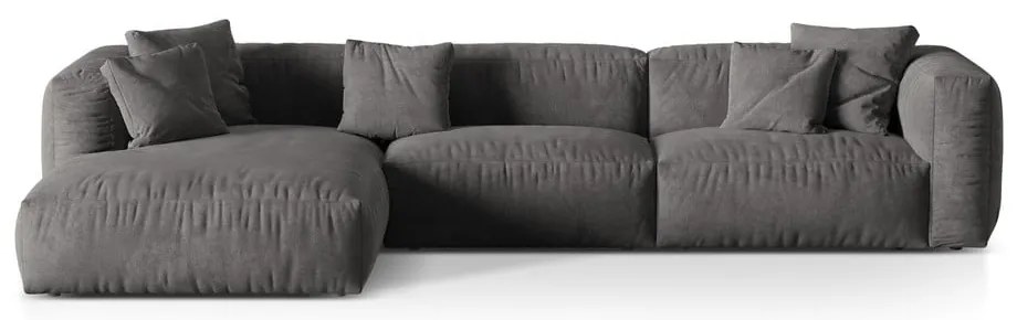 Szürke bársony moduláris sarokkanapé (bal oldali-heverő résszel) Martina – Micadoni