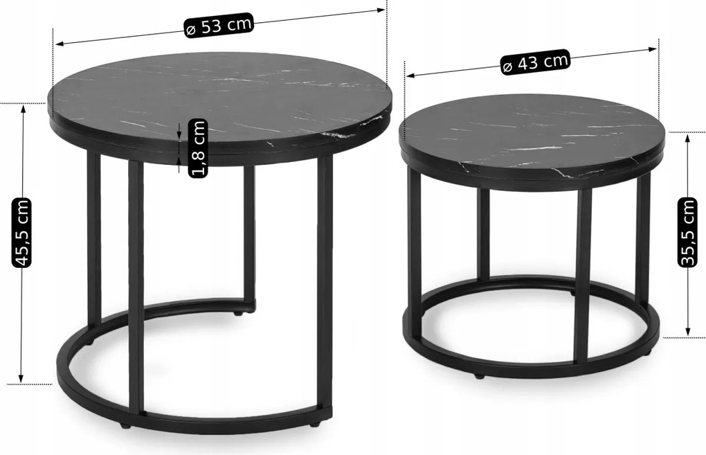 Dohányzóasztal szett fekete márvány hatású felülettel MAURO