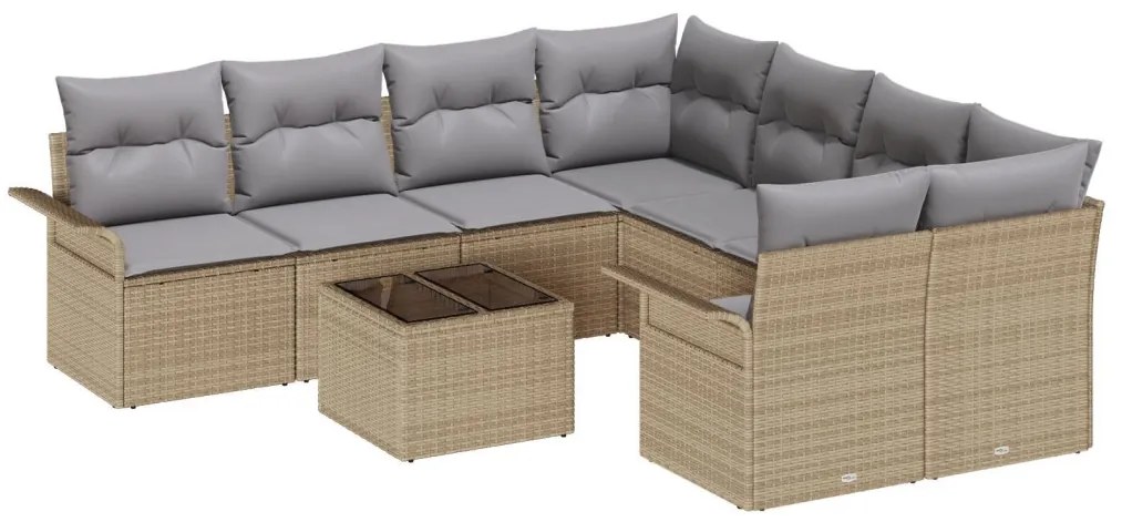 9 részes Kerti Sofa Készlet Párnákkal Bézs Polirattan