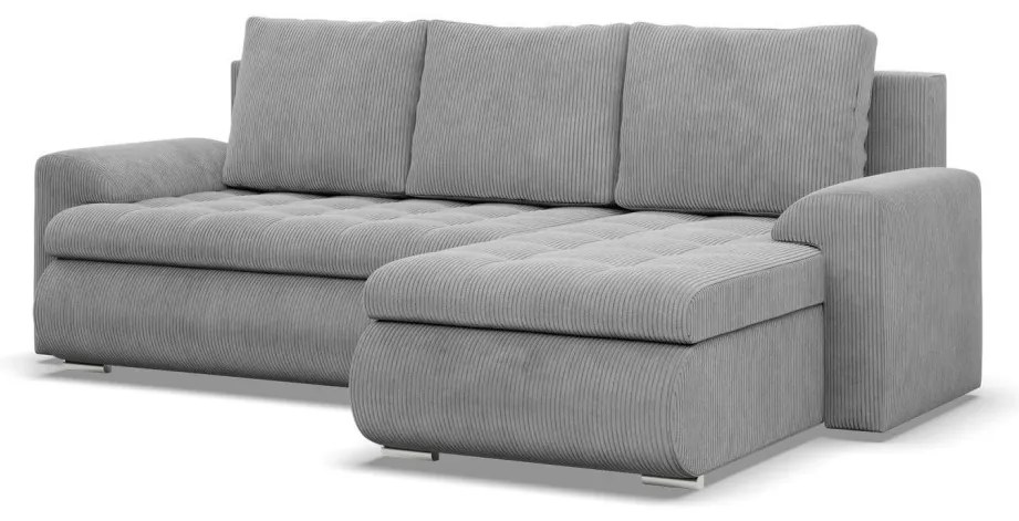 Tokio sarokkanapé, 2 ágyneműtartóval, kordbársony, jobboldali, szürke